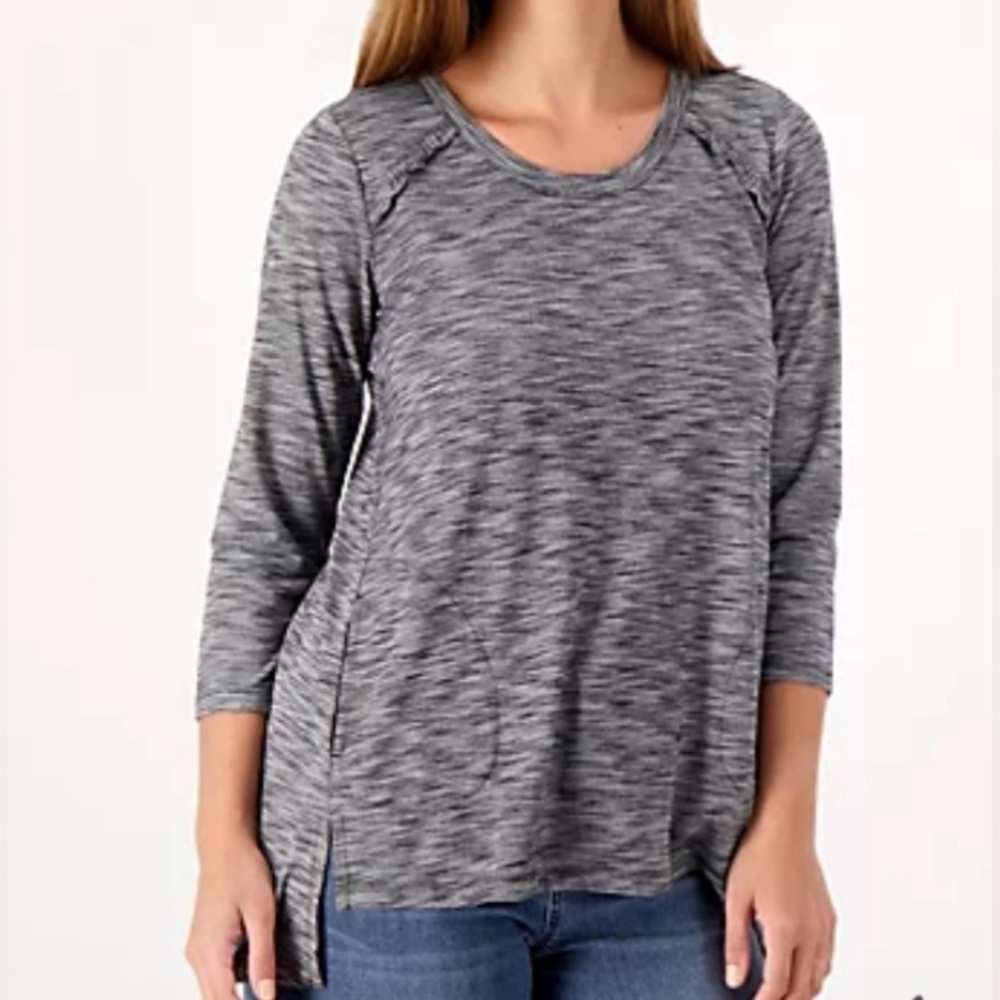 NEW - LOGO by Lori Goldstein Brushstroke Heather 3/4 Sleeve Top. A546435.